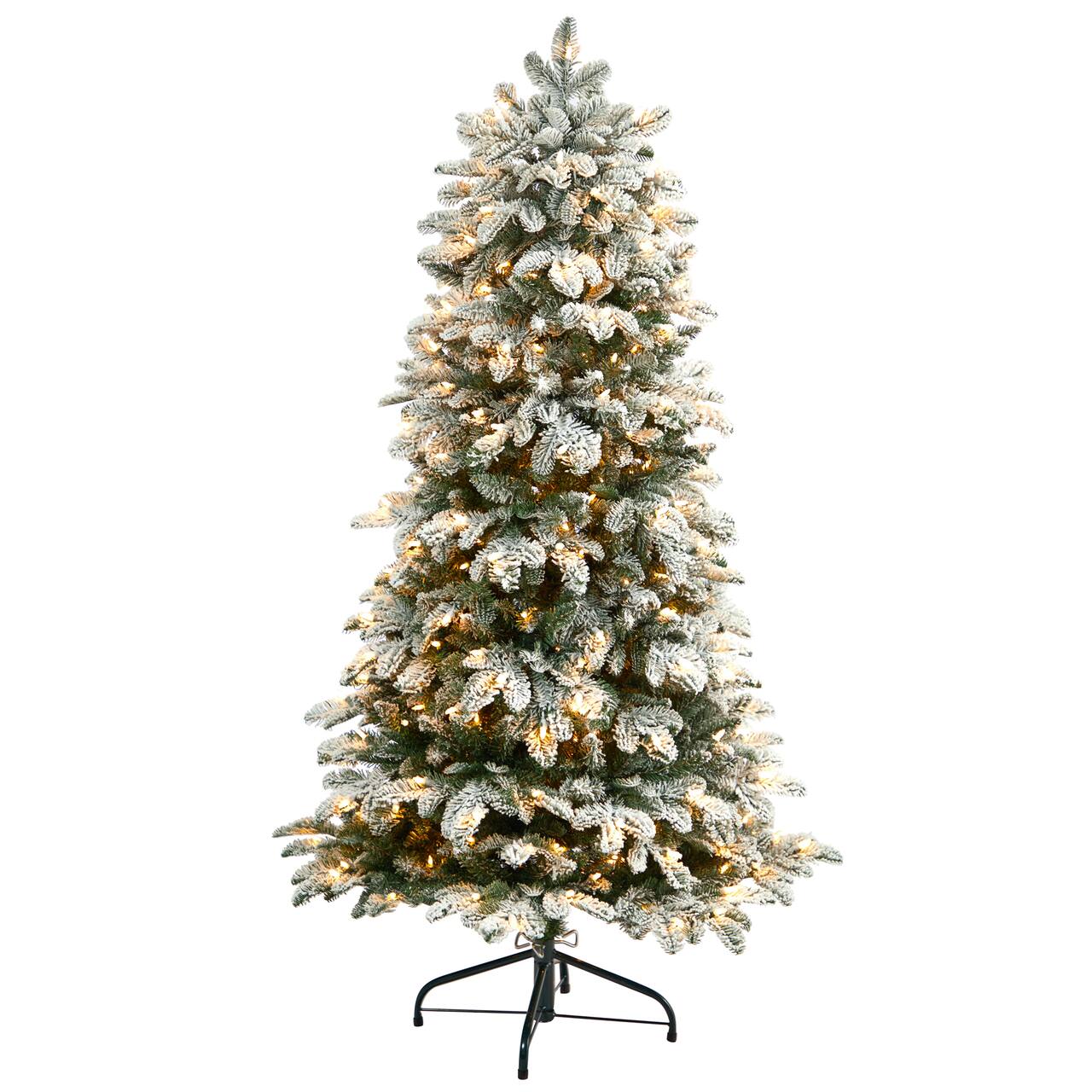 5ft. Pre-Lit Flocked North Carolina Fir Artificial Christmas Tree, Clear Lights